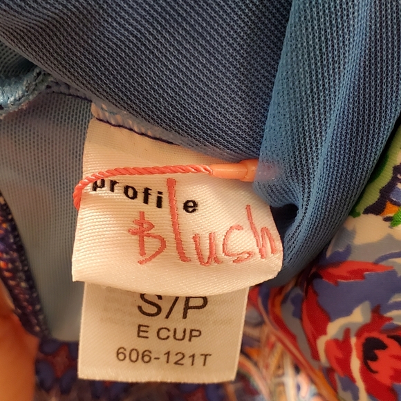 Profile Blush swimwear/ bralette with blue pattern poly fabric layered, SM, NWT - Picture 9 of 10